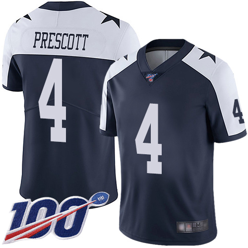 Men Dallas Cowboys Limited Navy Blue Dak Prescott Alternate #4 100th Season Vapor Untouchable Throwback NFL Jersey->dallas cowboys->NFL Jersey